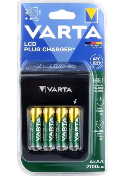 Varta 57687 LCD Plug Pil Şarj Cihazı 4 x 56706 2100mAh Pilli