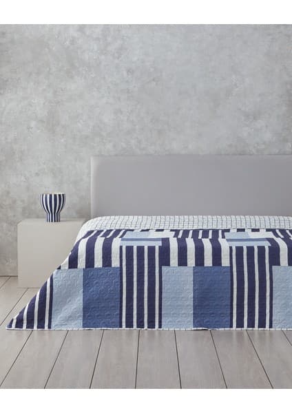 English Home Patch Line King Size Çok Amaçlı Örtü Lacivert