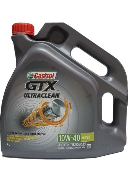 Castrol GTX Ultraclean 10W-40 Motor Yağı 4 Litre A3/B4 API SN/CF Viskozite ile Temiz Motor Koruması
