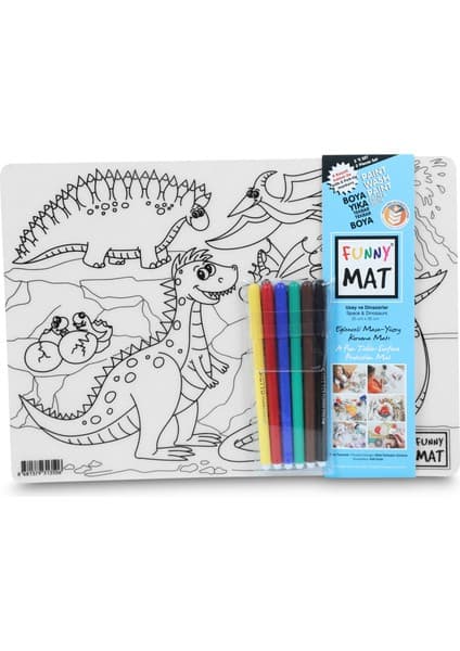 Akademi Çocuk Funny Mat - Uzay ve Dinazorlar (25x35 cm + 6'lı Boya Kalemi)