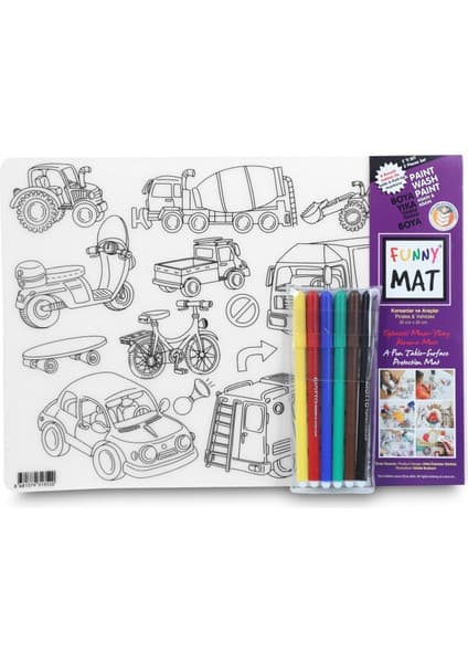 Akademi Çocuk Funny Mat - Korsanlar ve Araçlar (25x35 cm + 6'lı Boya Kalemi)