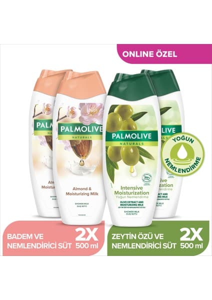 Palmolive Naturals Hassas Ciltler İçin Badem ve Yoğun Nemlendirici Zeytin Özü Duş Jeli 500 ml x 4 Adet