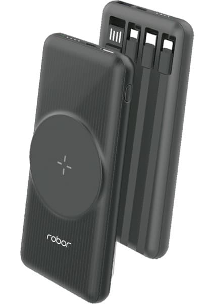 Robor R712 Taşınabilir 10.000 mAh Powerbank - Entegre Kablolu ve Kablosuz Şarj Desteği