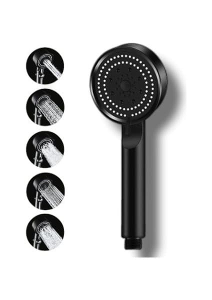 Güven Turbo Fan 5 Fonksiyonlu Su Tasarruflu Duş Başlığı Turbo El Duşu Siyah