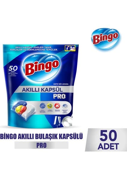 Bingo Akıllı Kapsül Pro Bulaşık Makinesi Deterjanı Tableti 50'li
