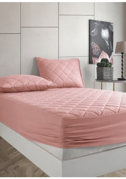 Formeya Pamukkale Alez Set Pembe Pamuk Kapitone Yatak Koruyucu Alez ve Yastık Koruyucu Set