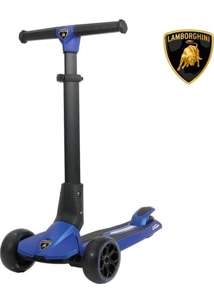 Lamborghini Lisanslı L1 Luxury Katlanabilir 3 Tekerlekli Işıklı Çocuk Scooter Mavi