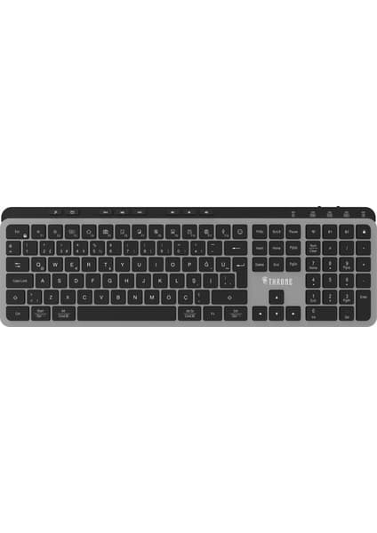 Throne Elite K1 Sessiz Switch 110+8 Multimedya Tuşlu Windows & Macos Uyumlu Premium Alüminyum-Metal Kablosuz Ofis Klavyesi (2.4ghz + Çift Bluetooth Profili)