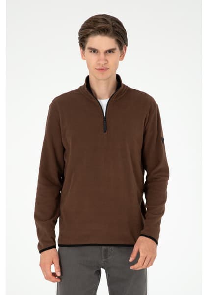 U.S. Polo Assn. Erkek Yarım Fermuarlı Kahverengi Basic Polar Sweatshirt 50298085-VR029