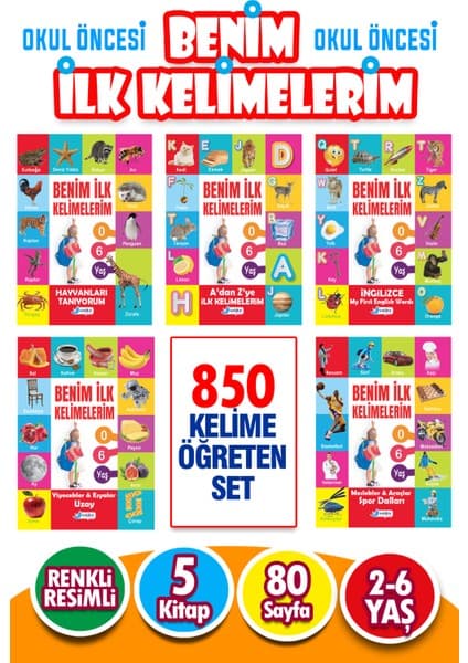 Harika Çocuk Yayınları 3-6 Yaş İlk Kelimelerim Seti 850 Kelime Öğreten 5 Kitap Kollektif