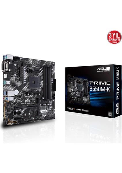 Asus PRIME B550M-K AMD B550 AM4 DDR4 4400 HDMI DVI Analog Çift M2 USB3.2 mATX