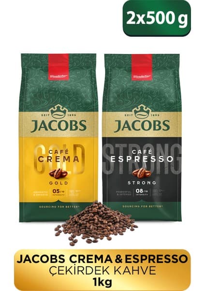 Jacobs Espresso Çekirdek Kahve 500 gr + Cafe Crema Çekirdek Kahve 500 gr
