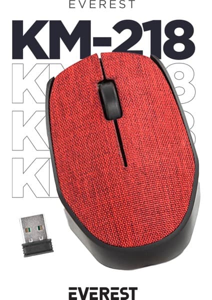 Everest KM-218 USB Kırmızı 2.4Ghz Kumaş Yüzey Kablosuz Mouse