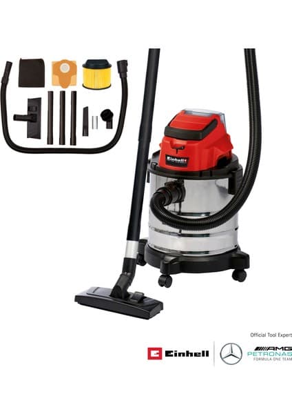 Einhell Akülü Islak/Kuru Süpürge TC-VC 18/20 Li S-Solo Power X-Change (18V, 20 L paslanmaz çelik hazne, üfleme bağlantısı, başlıklar + filtre dahil, akü dahil değildir) - 2347130