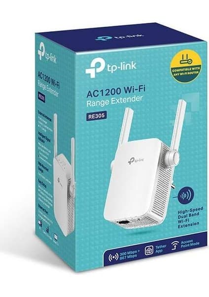 TP-Link RE305 | Wi-Fi 5 Menzil Genişletici | AC1200 Mbps | 2 Harici Anten | 1 Ethernet Port | Access Point Modu | EasyMesh | Dual Band | Tüm Modem ve Router Modelleri ile Uyumludur