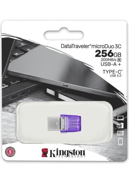 Kingston DTDUO3CG3-256GB DataTraveler microDuo 3C 200MB-s dual USB-A + USB-C Flash Bellek