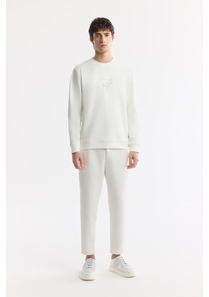 AVVA Erkek Beyaz Klasik Bel Pamuklu Jersey Carrot Fit Pantolon A51Y3013