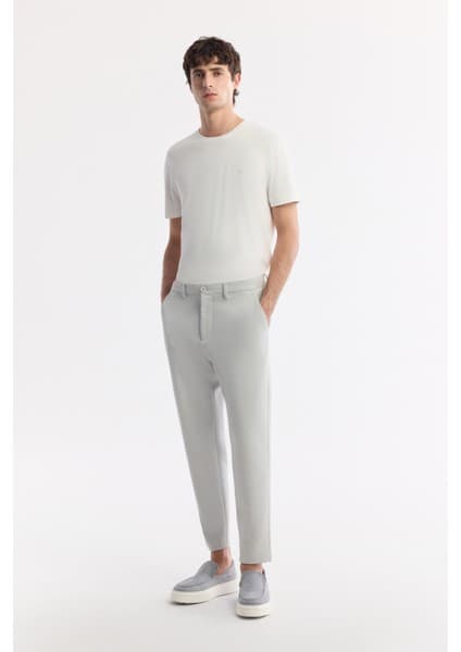 AVVA Erkek Açık Gri Klasik Bel Pamuklu Jersey Carrot Fit Pantolon A51Y3013