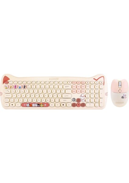 Everest KM-6283 CATTY Renkli Tuşlu Sarı Kablosuz Q Multimedia Klavye + Mouse + Pad Set