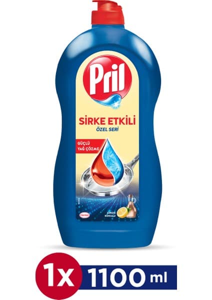 Pril Sirke Etkili Özel Seri Bulaşık Deterjanı 1100 ml Güçlü Yağ Çözme ve Limon Kokulu