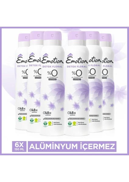 Emotion Detox Floral Kadın Alüminyumsuz Vegan Deodorant 6x150 Ml