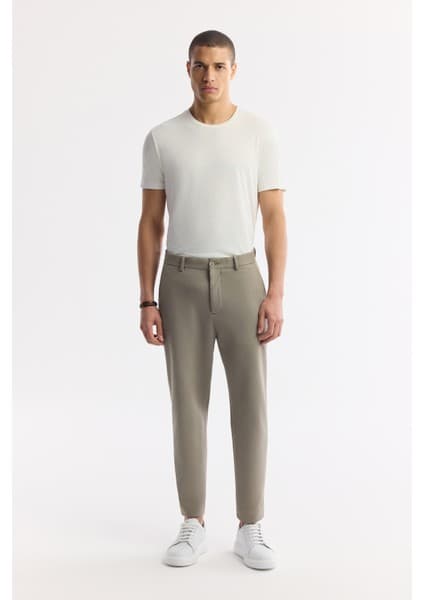 AVVA Erkek Yağ Yeşili Klasik Bel Pamuklu Jersey Carrot Fit Pantolon A51Y3013