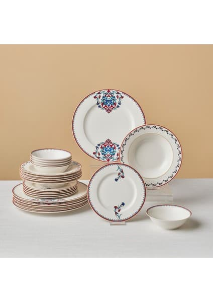 Karaca Elegance 24 Parça 6 Kişilik Desenli Porselen Yemek Takımı Çok Renkli