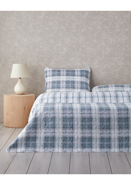 English Home Static Check Çok Amaçlı Tek Kişilik Yatak Örtüsü Takımı Gri