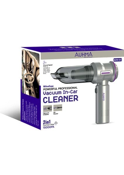 Auhma AHV-01 Şarjlı Kablosuz Araç Süpürgesi - 15000PA Güçlü Vakum ve Hava Üfleme Özelliği ile Çok Fonksiyonlu Taşınabilir Araç İçi Temizlik