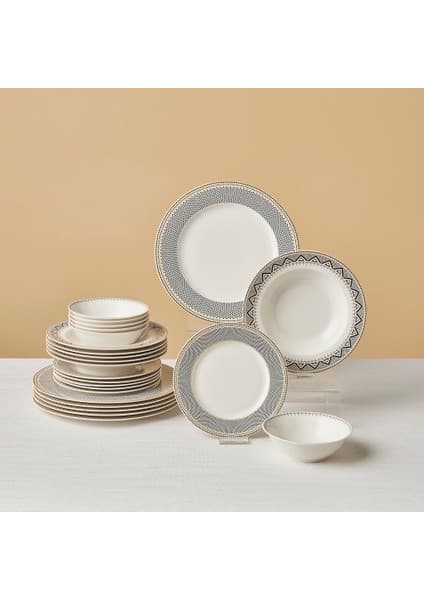 Karaca Elegance Bone Globe 24 Parça 6 Kişilik Desenli Porselen Yemek Takımı Krem Renk