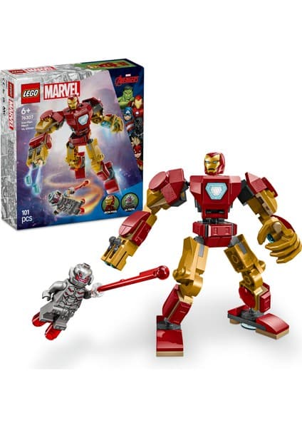 LEGO ® ǀ Marvel Iron Man Robotu, Ultron’a Karşı 76307 - 6 Yaş & Üzeri Çocuklar için Yaratıcı Oyuncak Yapım Seti (101 Parça)