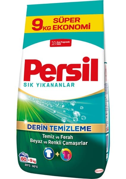 Persil 9 kg Toz Çamaşır Deterjanı - 60 Yıkama, Ferah Kokulu, Beyaz ve Renkli Çamaşırlar İçin Konsantre Formül