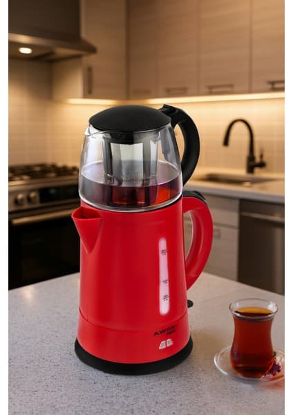 Awox Teaplus Cam Demlikli Elektrikli Çay Makinesi Kırmızı