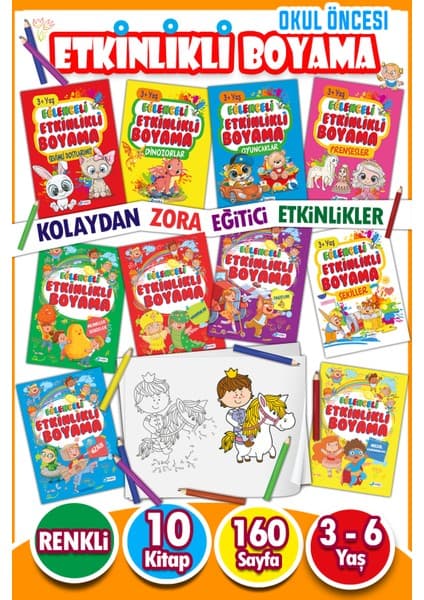 Harika Çocuk Yayınları Eğlenceli Etkinlikli Eğitici Boyama Seti 10 Kitaplı