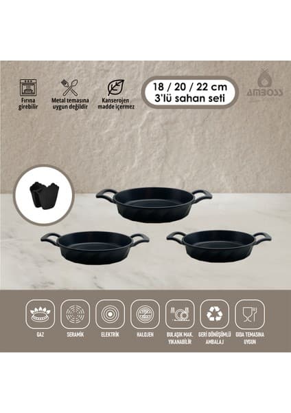Amboss 3 Parça Kuvars Döküm Sahan Set