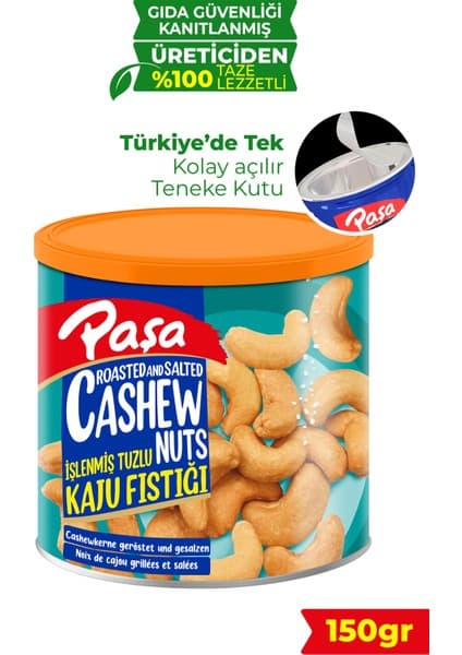 Paşa Kuruyemiş Kavrulmuş Kaju 150 gr Teneke Kutu (Tuzlu Kaju Fıstığı)