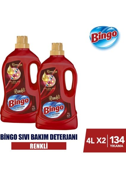 Bingo Renkli Sıvı Bakım Çamaşır Deterjanı 4 lt 2'li