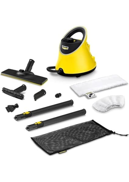 Karcher SC2 Deluxe EasyFix 1500W Buharlı Temizlik Makinesi – Zemin Seti, El Nozülü, Yuvarlak Fırça, Mikrofiber Bez, Sarı, Ev ve Ofis İçin
