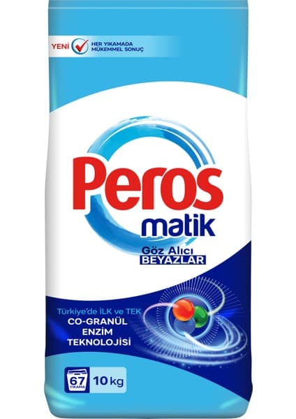 Peros Matik 10 kg Göz Alıcı Beyazlar Toz Çamaşır Deterjanı 50 Yıkama Standart Koku
