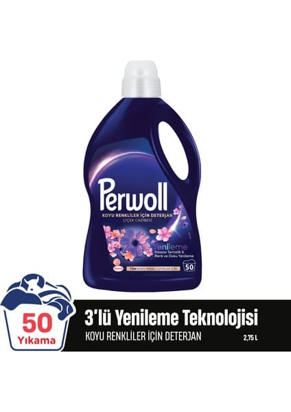 Perwoll Çiçek Cazibesi Tüm Koyu Renkli Giysiler için Sıvı Çamaşır Deterjanı 2750 ml (50 Yıkama)