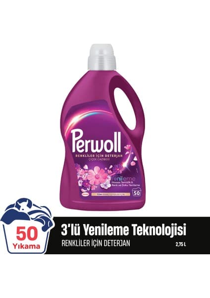 Perwoll Çiçek Cazibesi Renkli Giysiler için Sıvı Çamaşır Deterjanı 2.75L (50 Yıkama)