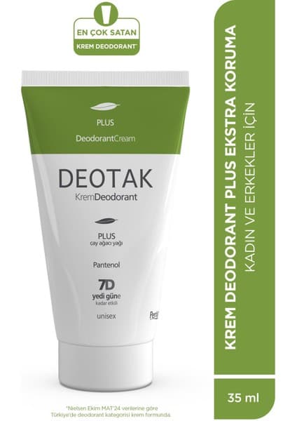 Deotak Krem Deodorant Unisex Kokusuz 35 ml Tüm Cilt Tipleri İçin Etkili Koruma