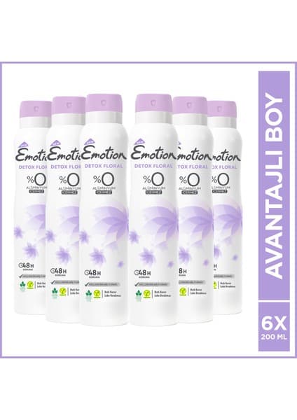 Emotion Detox Floral Kadın Alüminyumsuz Vegan Deodorant 6x200 Ml