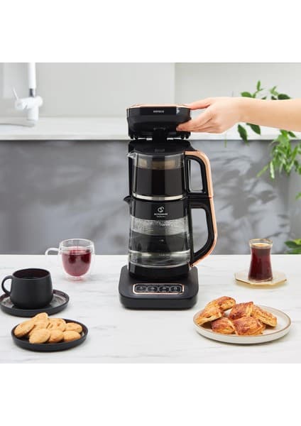 Karaca Robotea Pro 4 in 1 Konuşan Cam Çay Makinesi Black Copper
