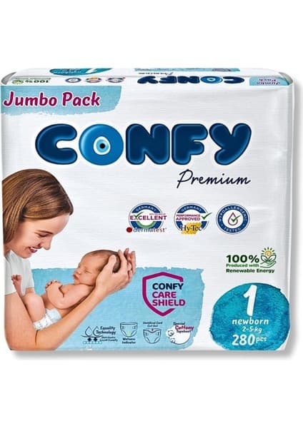 Confy Premium 1 Numara Bebek Bezi Yenidoğan 2 - 5 kg 280 Adet