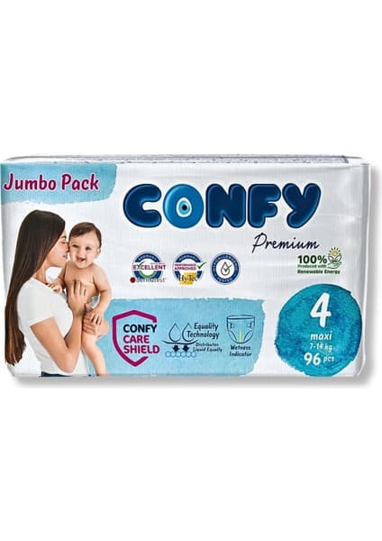 Confy Premium 4 Numara Bebek Bezi Maxi 7 - 14 Kg 96 Adet
