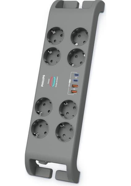 Philips SPN8180GA Akım Korumalı Priz 8'li + 2x Usb-A 18W + 2x Usb-C 20W - 2m Kablo - Siyah