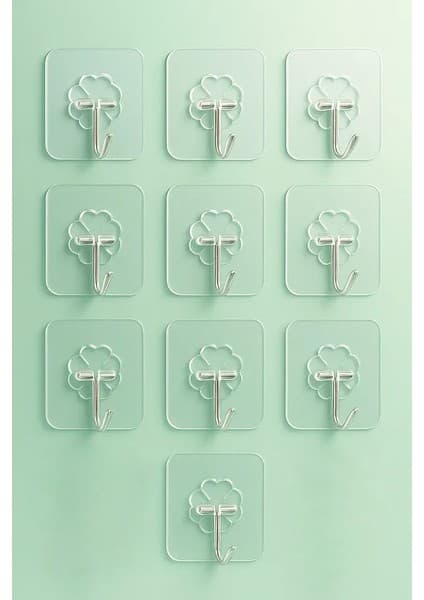 Sas Haus Askı Askılık 10 Adet Güçlü Şeffaf Duvar Askısı Askılığı Yapışkan Vantuz Kanca Mutfak Banyo Aksesuar Sticker