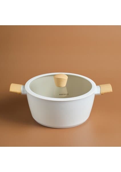 Karaca Swiss Crystal Almond Cream 24 cm Seramik Kaplama, İndüksiyon Tabanlı Derin Tencere – Ergonomik Saplı ve Kolay Temizlenir