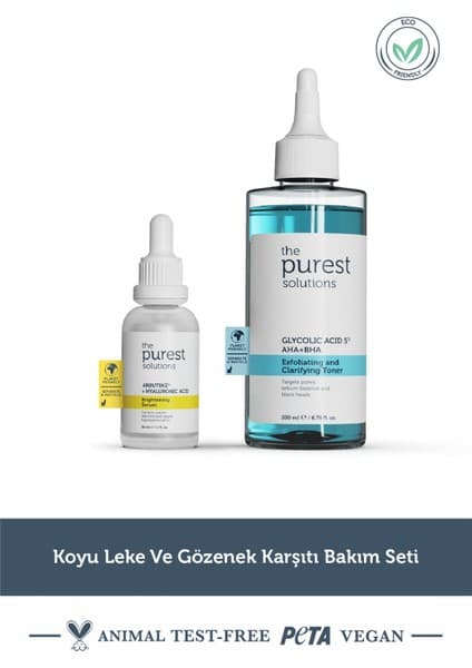 The Purest Solutions Karma Ciltler İçin Arbutin Serum ve Aydınlatıcı Tonik Seti - Sebum Dengeleyici İkili Set